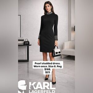 Karl Lagerfeld Black Dress with Pearl Cuffs